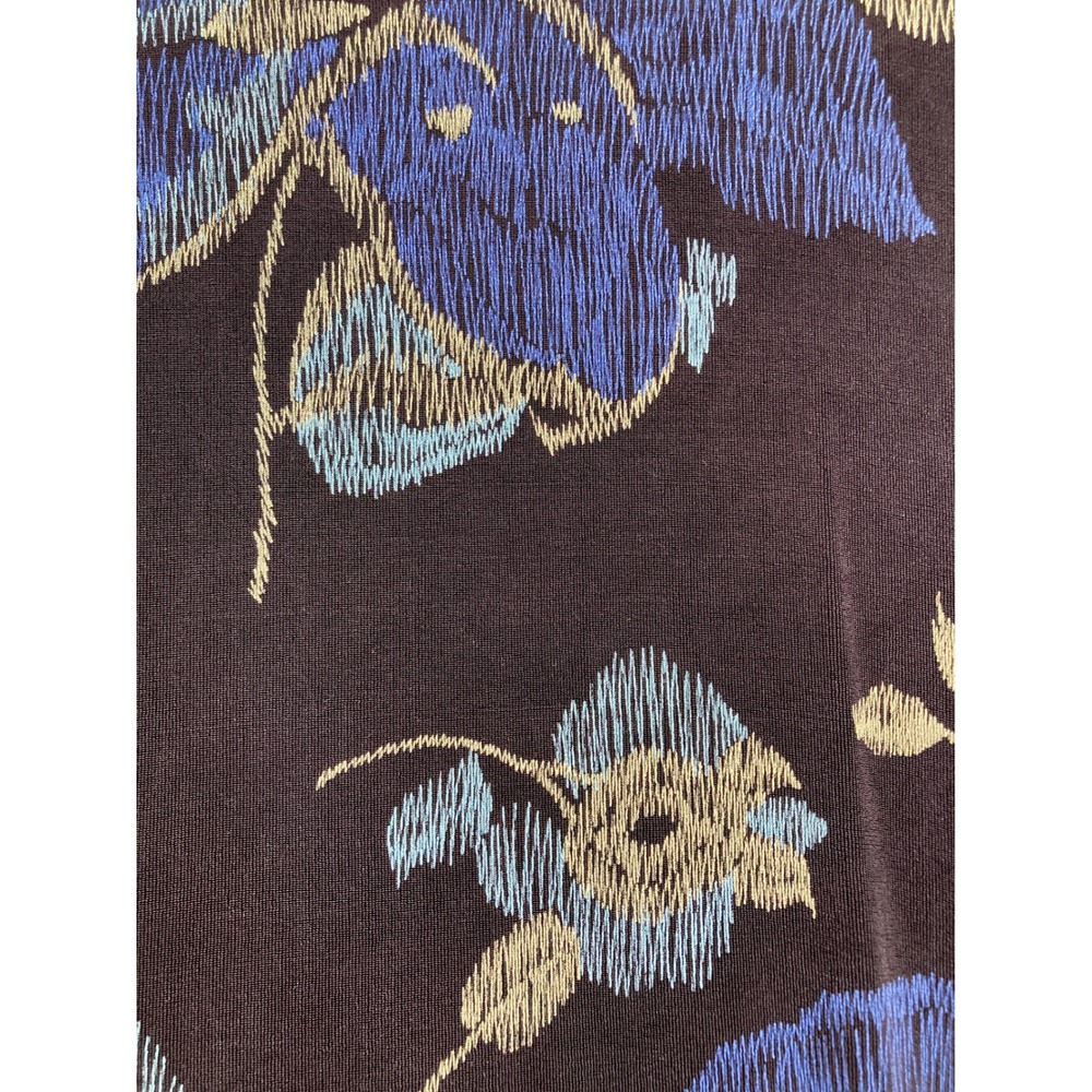 Fiber Arts Womens Liquid Knit Black Blue Dark Floral Blouse Est Sz 3X‎ Flowy - Picture 10 of 11